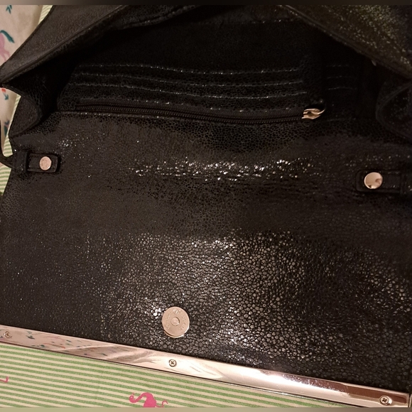 Michael Kors Sparkle Metallic Texture Black Suede Evening Clutch Purse Hand Bag - Picture 4 of 14